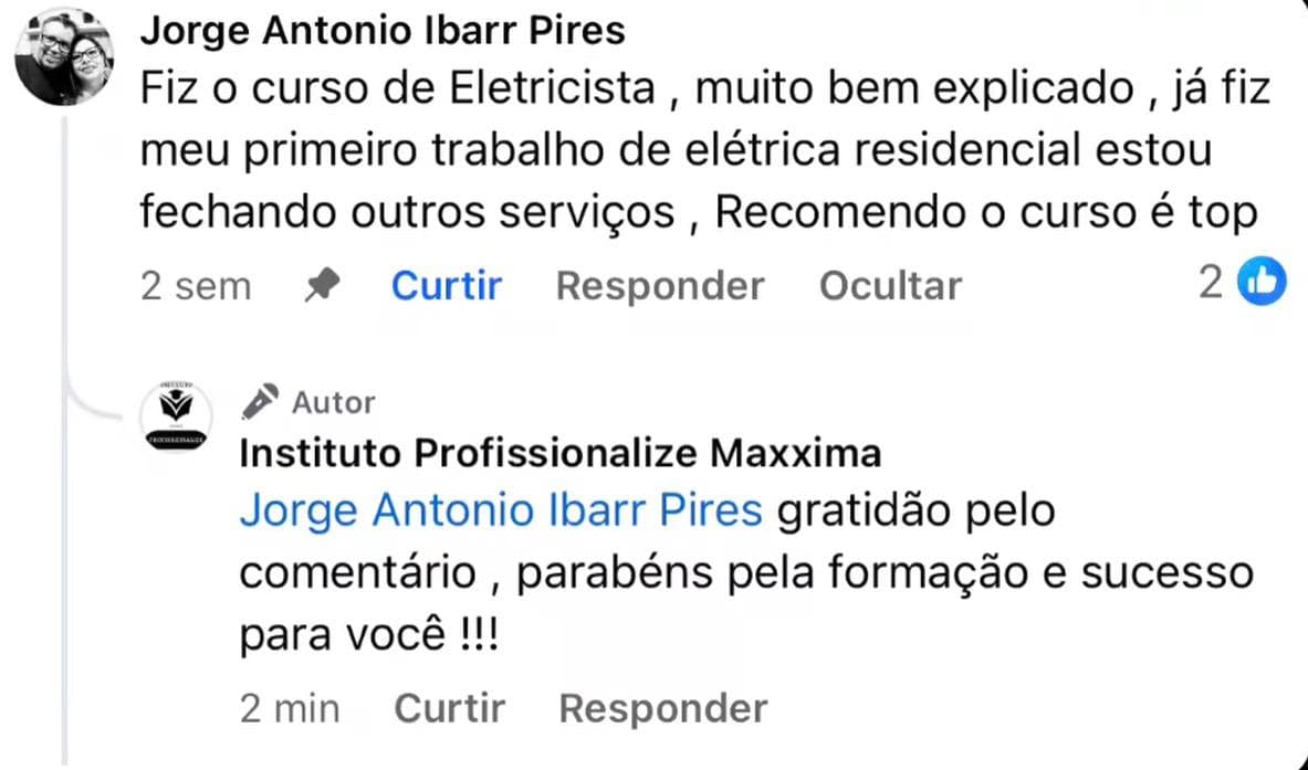 Depoimento de Aluno do Curso EAD Eletricista Profissional